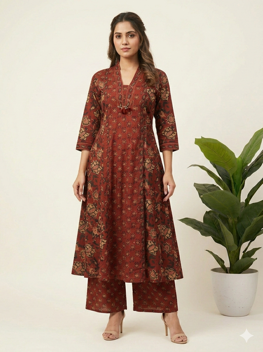 Pure Cotton A Line Anarkali Dupatta Set With Embrodery ANK036