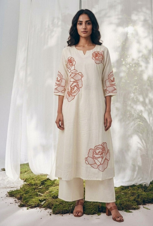 Pure Mul Cotton A Line Dupatta Set With Embroidery MC031