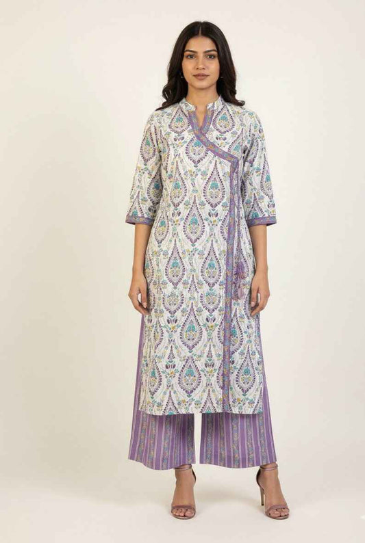 Three Piece Pure Cotton Angrakha Style Dupatta Se