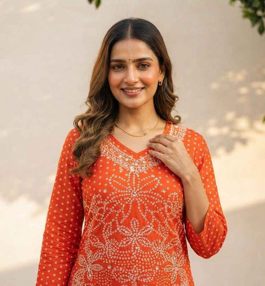 Pure Cotton A Line Dupatta Set With Bandhej Print CS0284