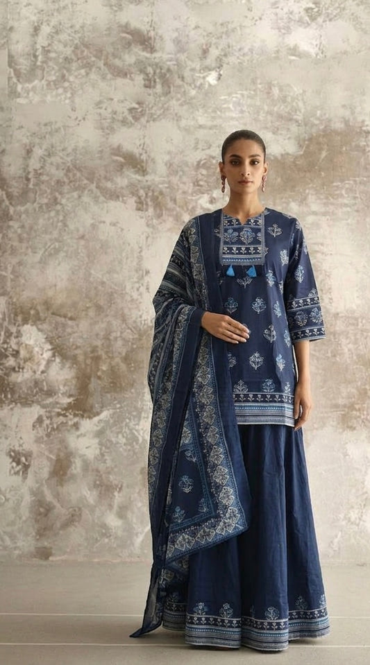 Short Length Cotton Dupatta set With Skirt CS0350