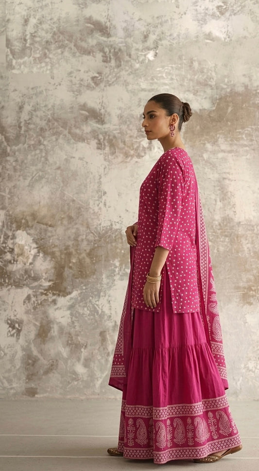 Short Length Cotton Dupatta Set With Skirt CS0349
