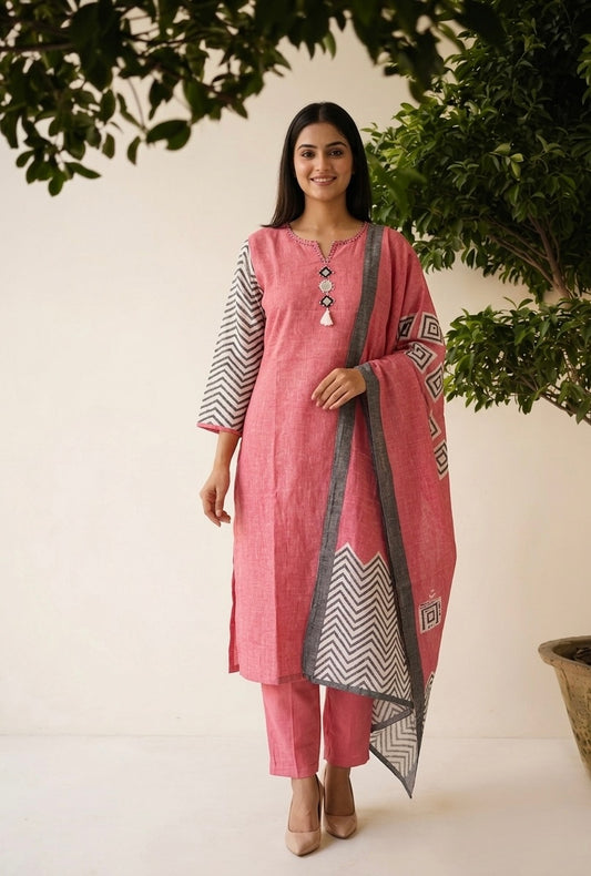 Pure Linen Dupatta Set LN012