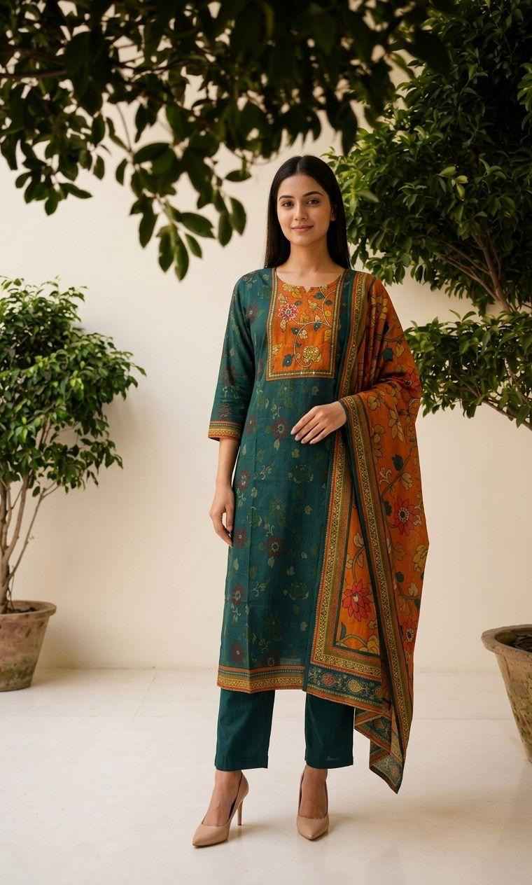 Digital Print Dupatta Set In Cotton Fabric CS0313