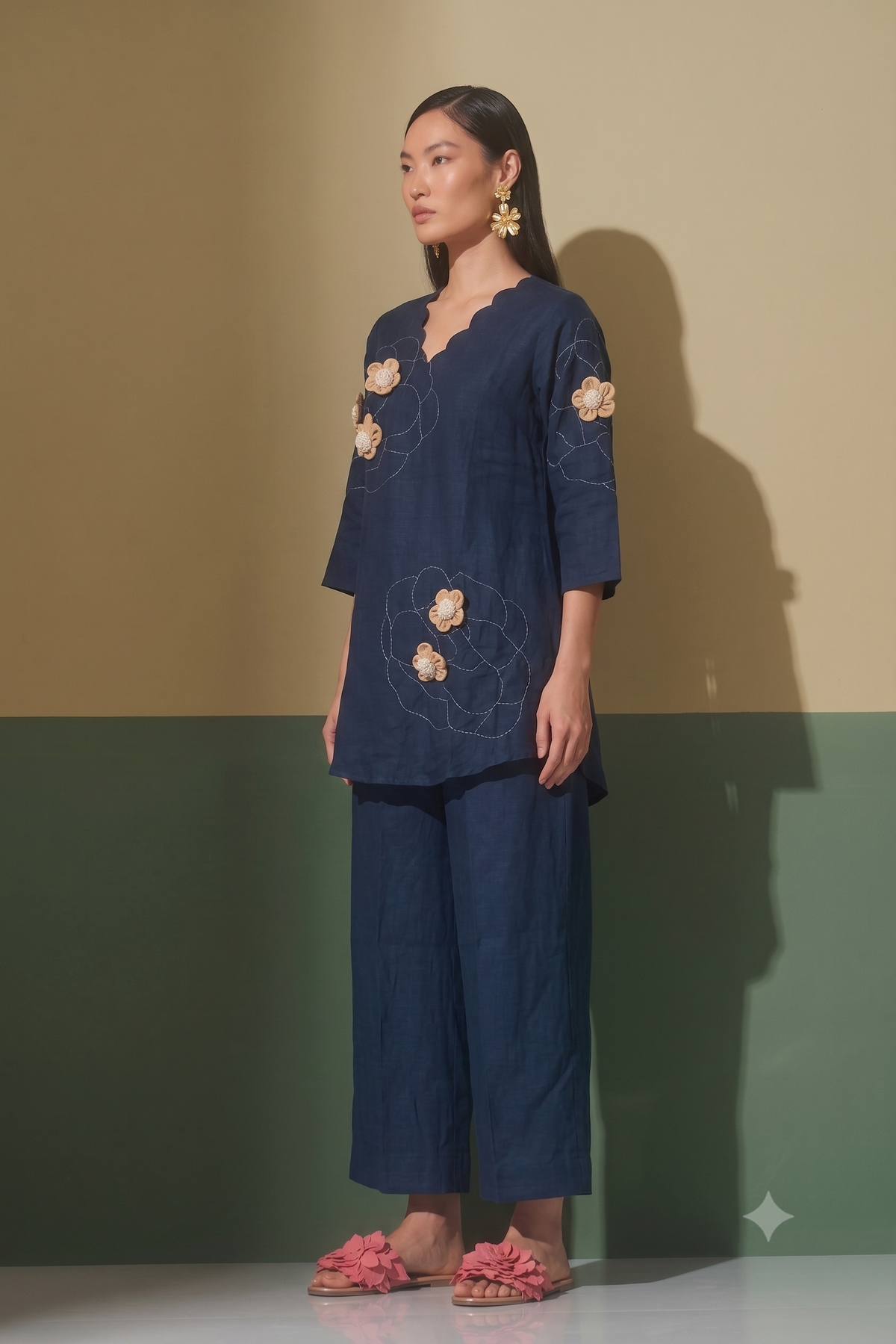 Mul Chanderi Silk Applique Co Ord Set COS186