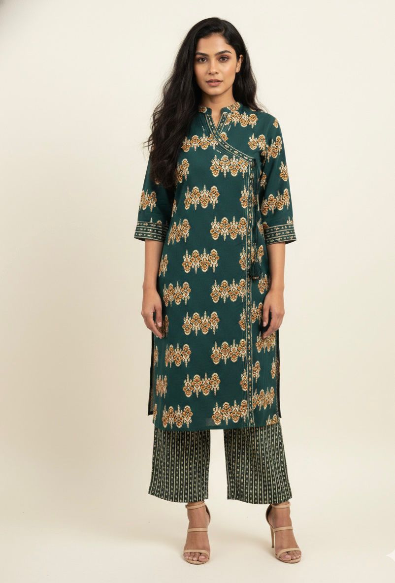 Premium Cotton Ikket Print Angrakha Dupatta Set CS0162