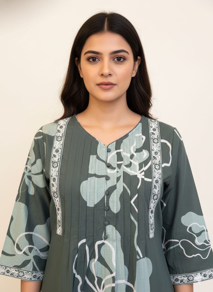 Pure Cotton Floral Print A Line Dupatta Set CS0223