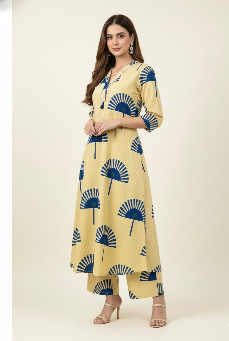 Princess Cut Two Piece Printed Cotton Pant Set PS022
