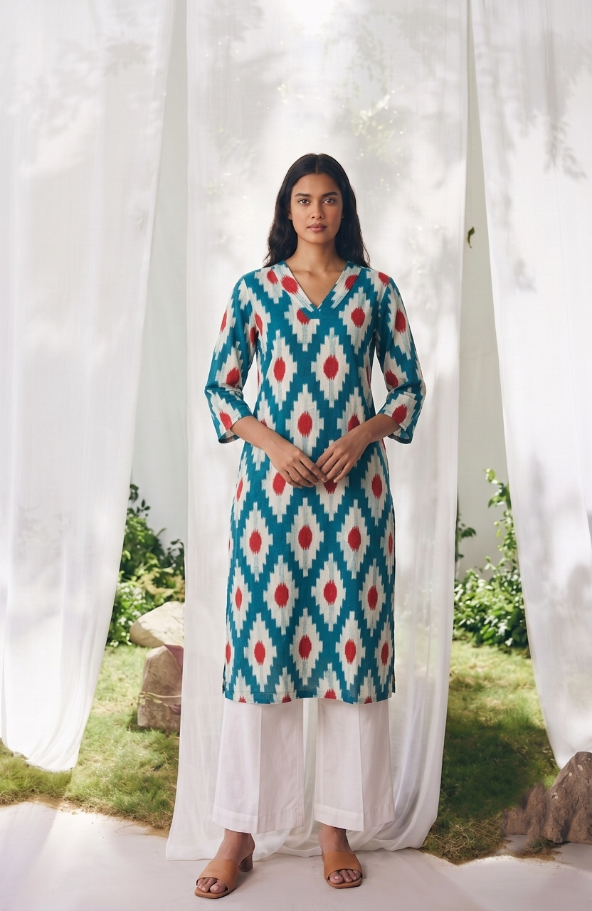 Pure Muslin Free style kaaftan in pure Ajrakh print MOK005