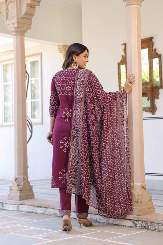 Pure Cotton Three Piece With Printed Dupatta Set