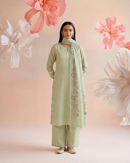 Embroidered Dupatta Set In Kota Doriya Fabric KD044