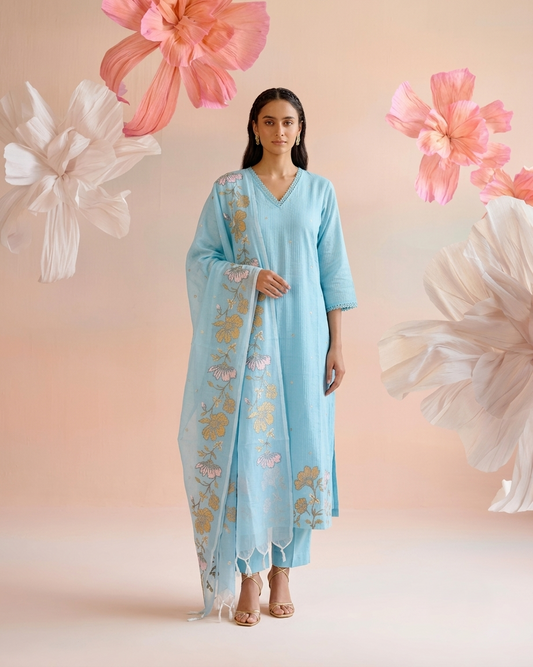 Embroidered Kota Doriya Dupatta Set KD042
