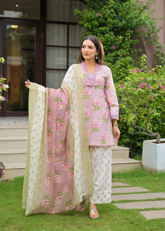 Pure Cotton Dupatta Set With Farsi Salwar CS0340