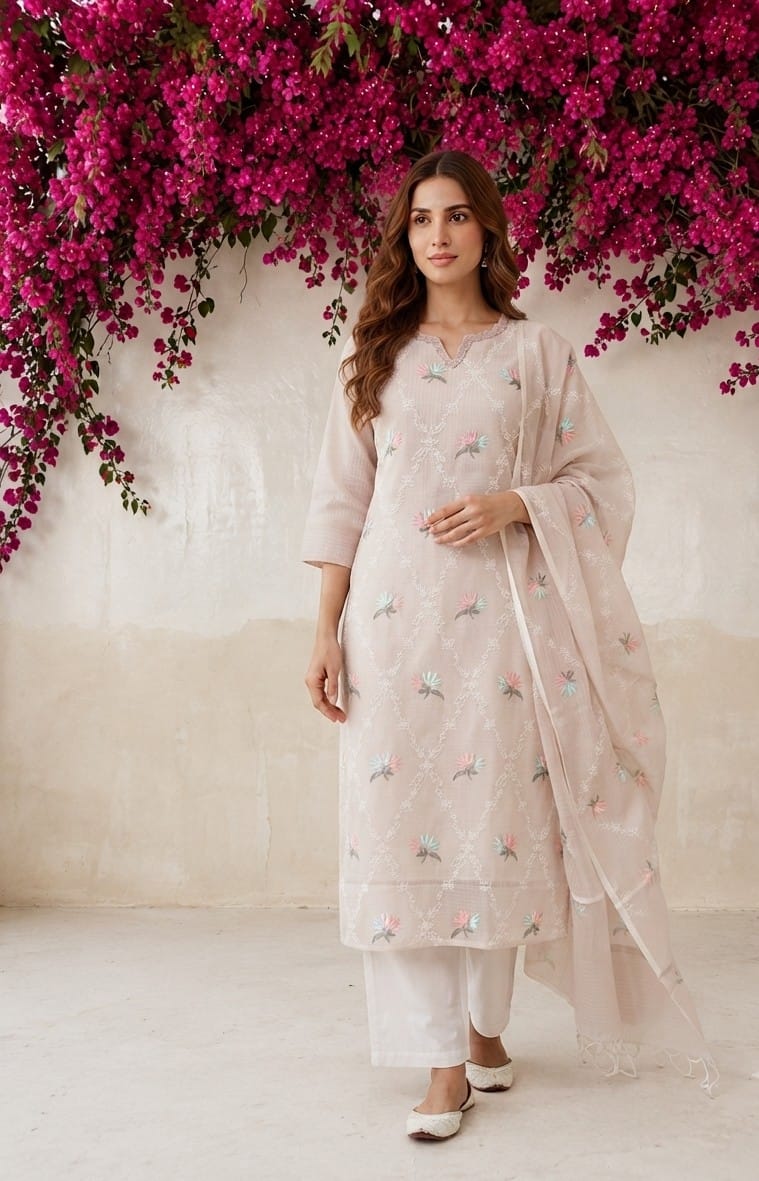 Pure kota doriya dupatta set with premium embroidery KD043