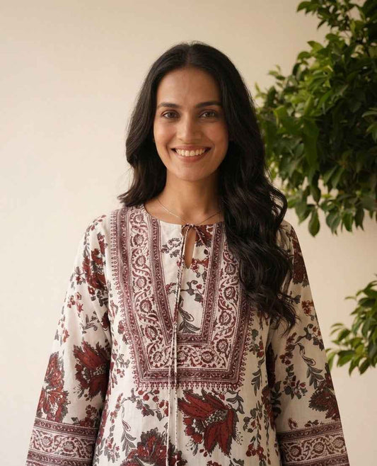 Pure Cotton Dupatta Set With Farsi Pant