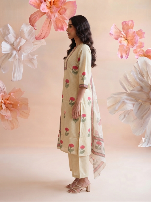 Printed Dupatta Set In  Kota Doriya Fabric KD051