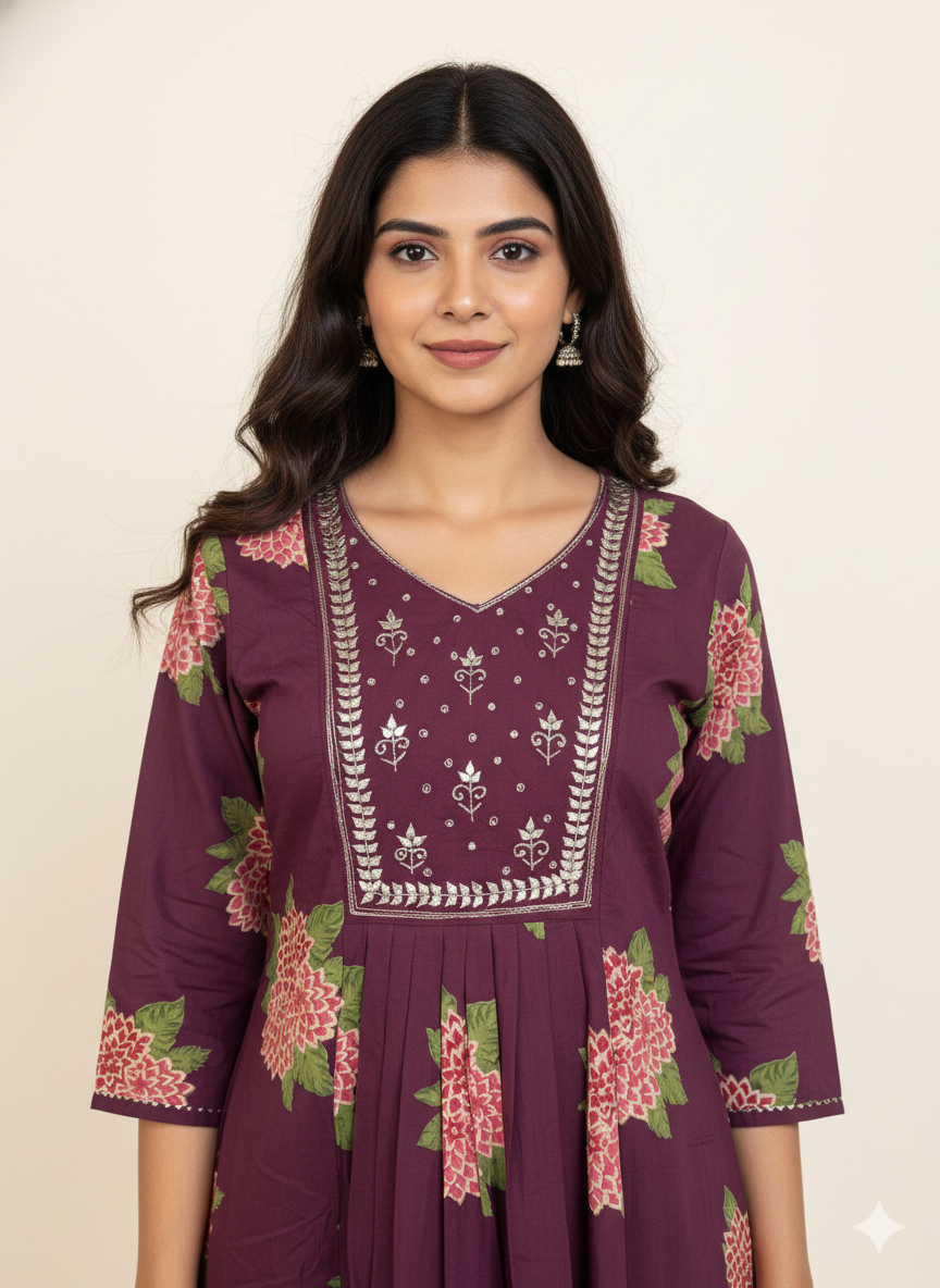 Pure Cotton A Line Three Piece Dupatta Set CS0149