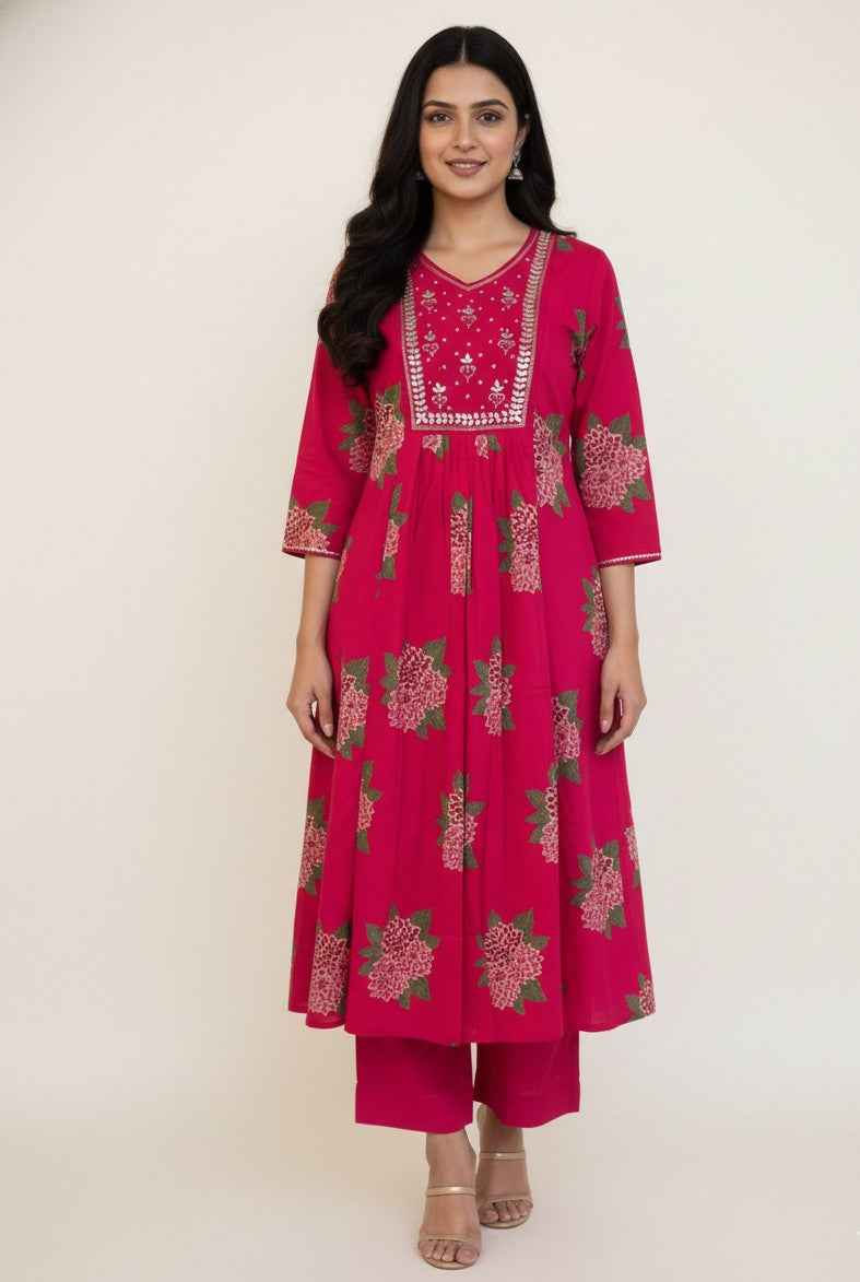 Pure Cotton A Line Three Piece Dupatta Set