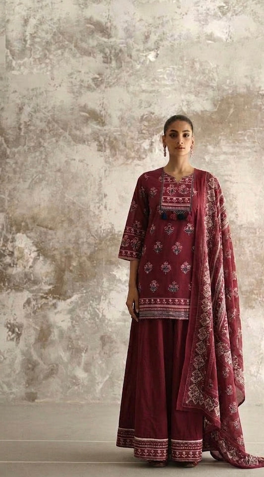 Short Length Cotton Dupatta set With Skirt CS0350
