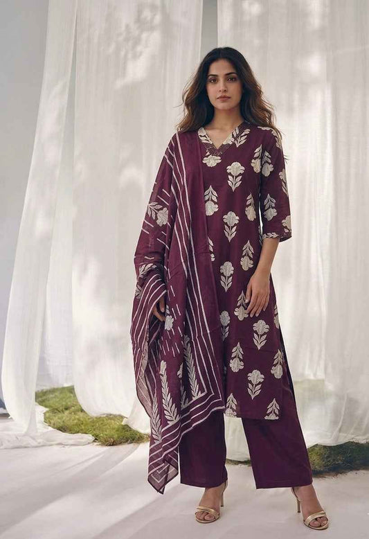 Pure Cotton Three Piece Dupatta Set