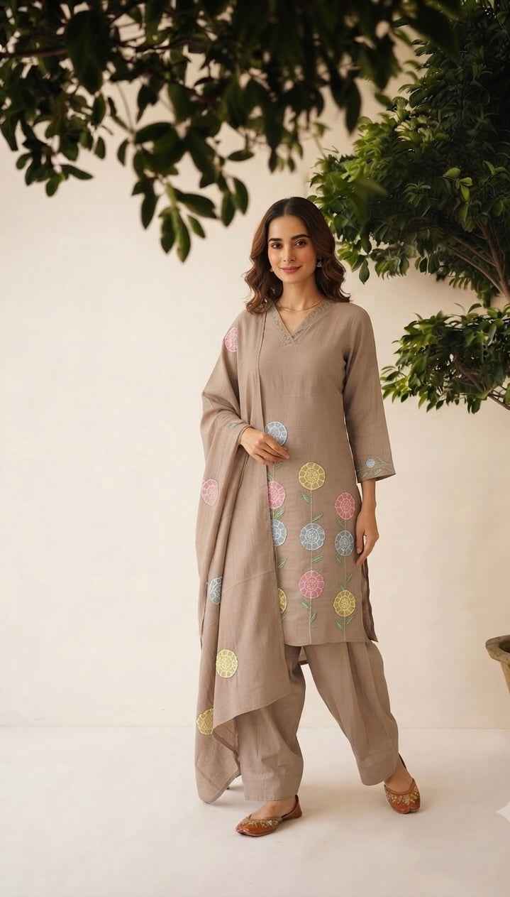 Mul Chanderi Farsi Suit With Embroidery MLC18