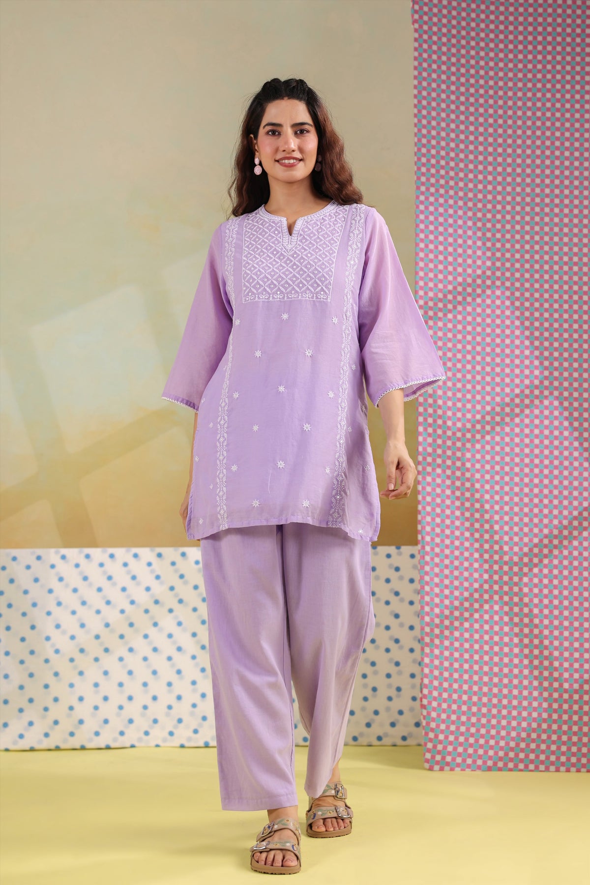 Premium Mul cotton cord set with embroidery with inner COS146