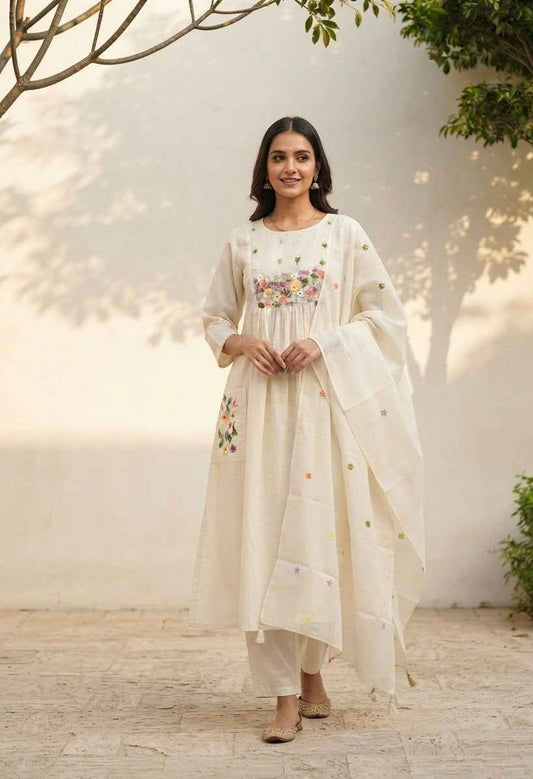 Embroidered Chanderi  Dupatta Set With Lining CS0305