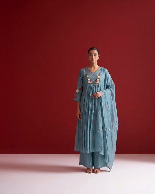 Chanderi Silk Floral Embroidered Suit MLC28