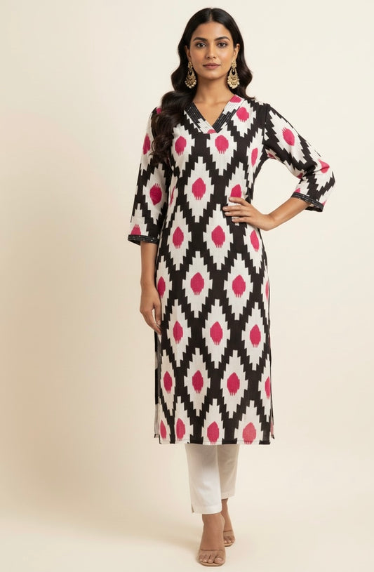 Pure Muslin Free style kaaftan in pure Ajrakh print MOK005