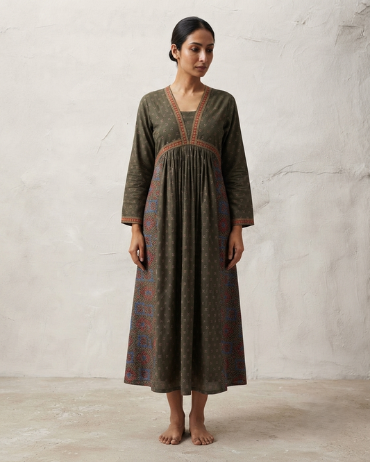 Printed A Line Dress In Cotton Fabric SD049