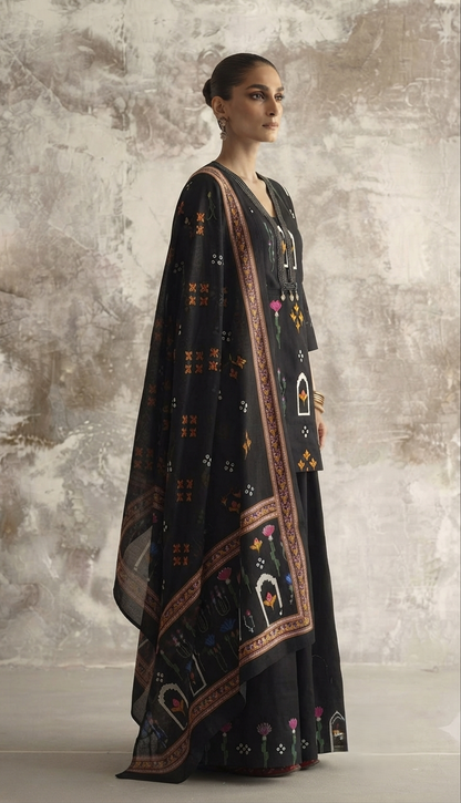 Short Lentth  Dupatta Set With Divider In Cotton Fabric