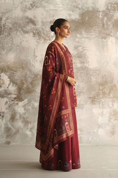 Short Lentth  Dupatta Set With Divider In Cotton Fabric
