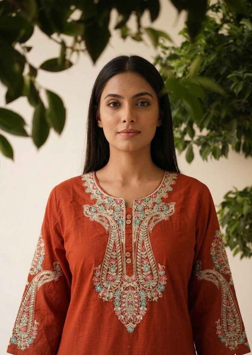 Premium Cotton only kurta with embroidery OK0114